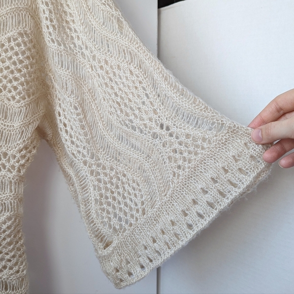 Lace Knit Kimono Fuzzy Top Cream - Picture 5 of 9